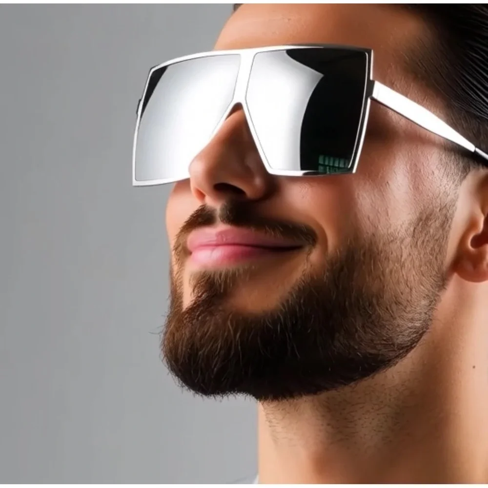 Oversized Square Mirrored Sunglasses Mens Womens Silver Frame Fashion Shades New